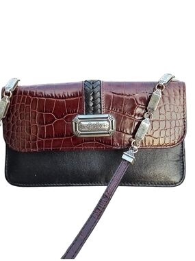 #153 Brighton Burgundy Croc-Embossed and Black Leather Crossbody